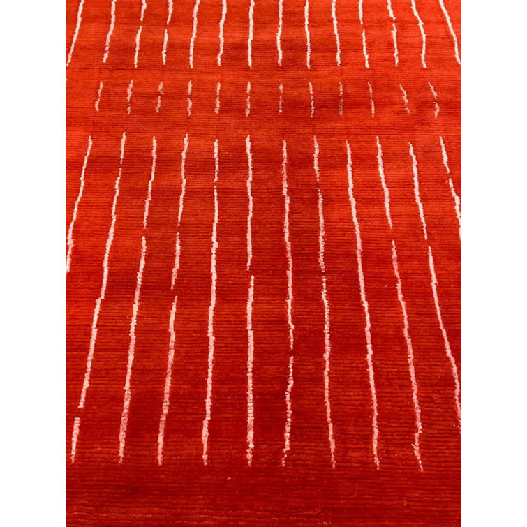 Andriana No Pattern and Not Solid Color Handmade Hand-Knotted Rectangle 4'  x 6' Cotton/Wool Area Rug in Red/White